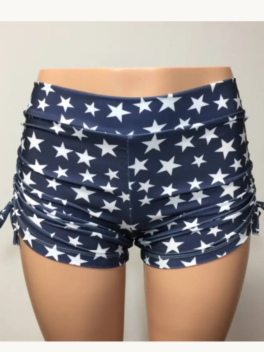 Navy Blue White Star Shorts Low Rise Lycra Hot Yoga Swim Short HandMade In USA